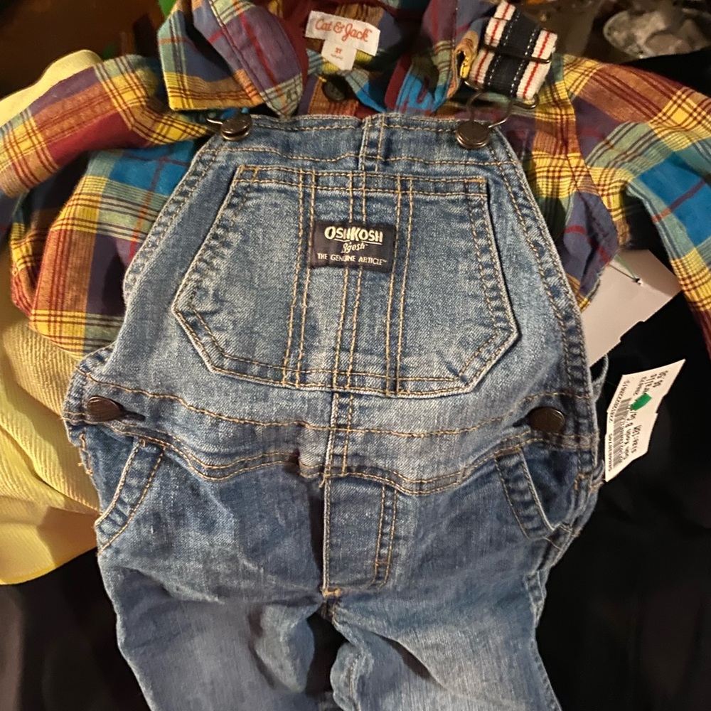 Oshkosh 18M denim overalls & Cat&Jack shirt